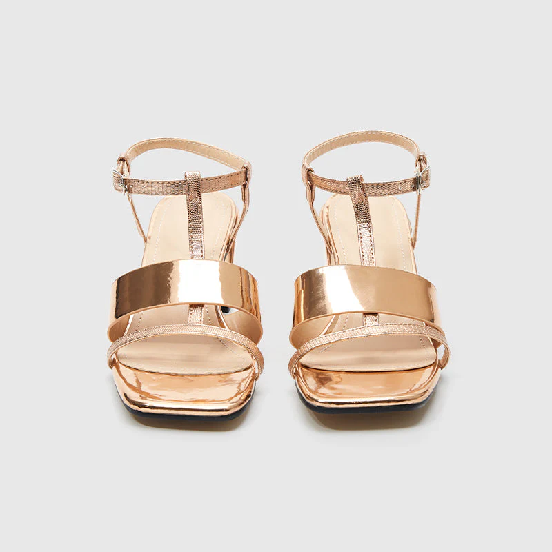 Square Toe Ankle Strap Heeled Sandals - Image 3