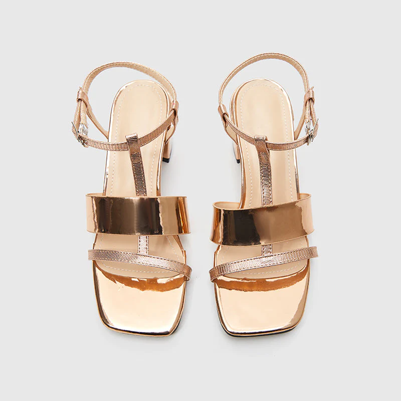 Square Toe Ankle Strap Heeled Sandals - Image 5