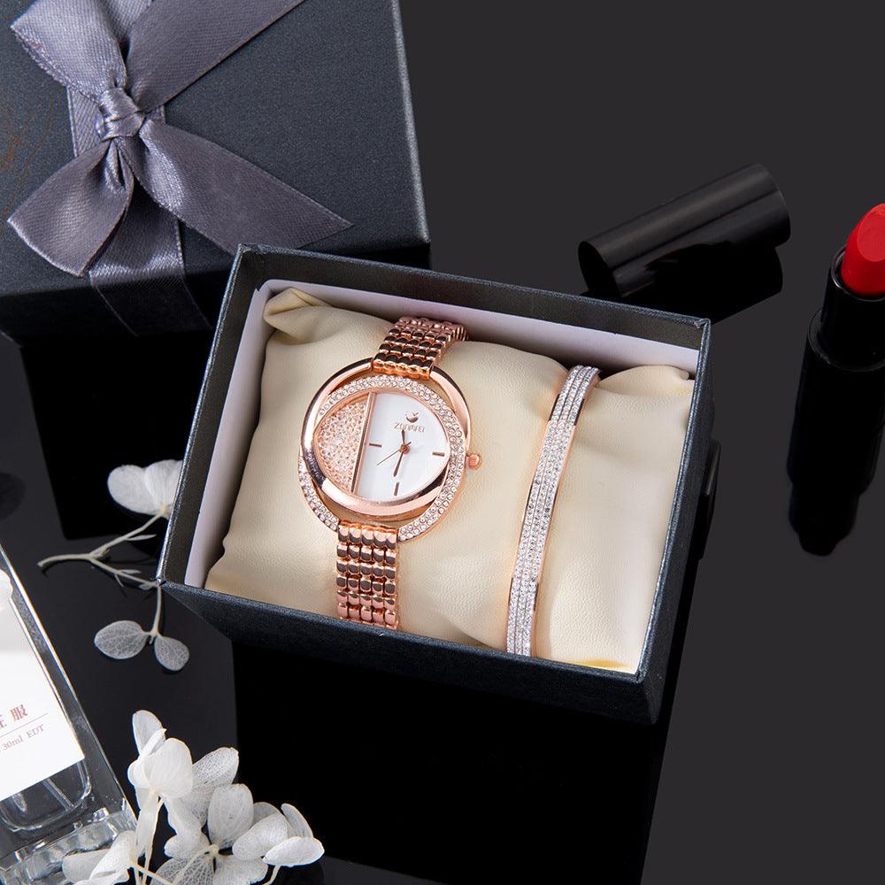 Oval Ball Quartz Watch Titanium Steel Bracelet Set - Image 3