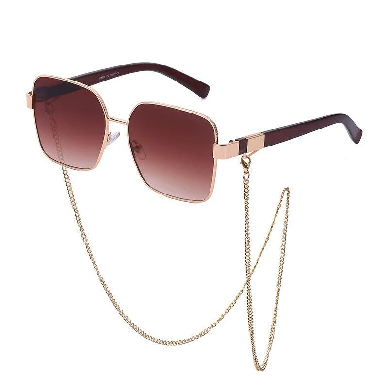 Oversized Square Sunglasses with Chain - Image 3