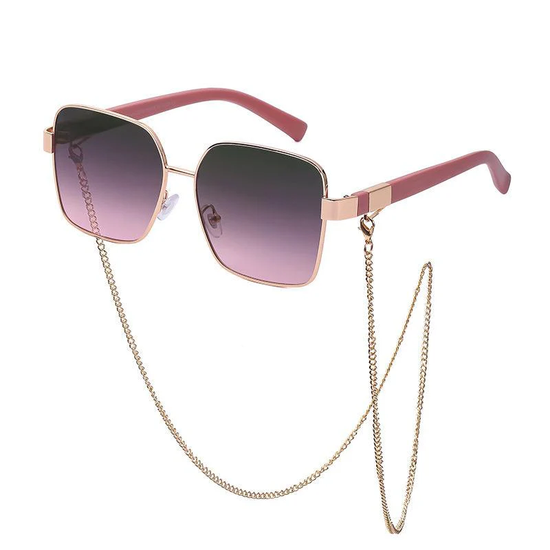 Oversized Square Sunglasses with Chain - Image 5