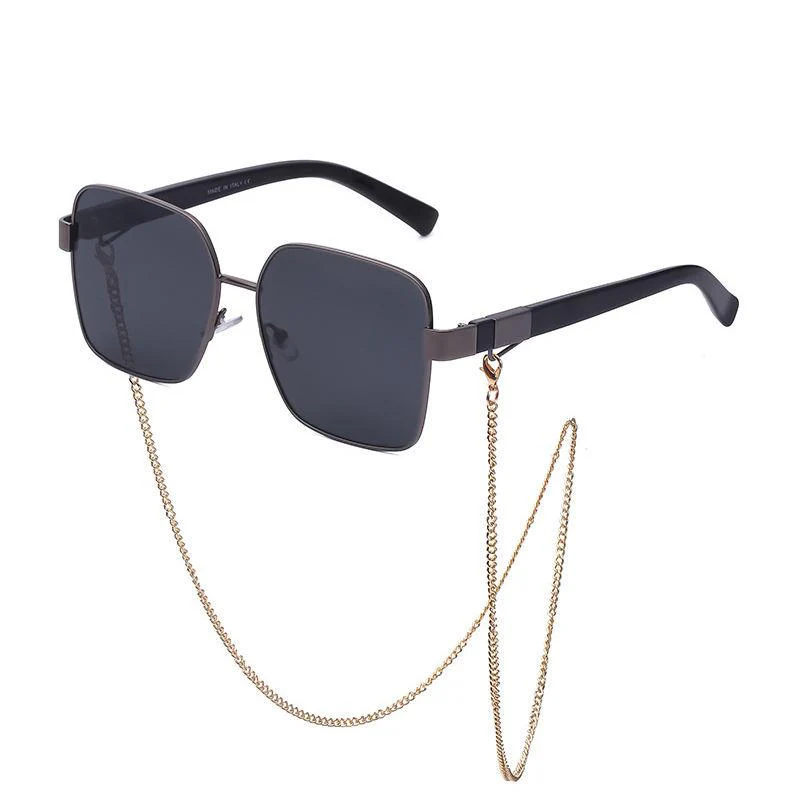 Oversized Square Sunglasses with Chain - Image 6