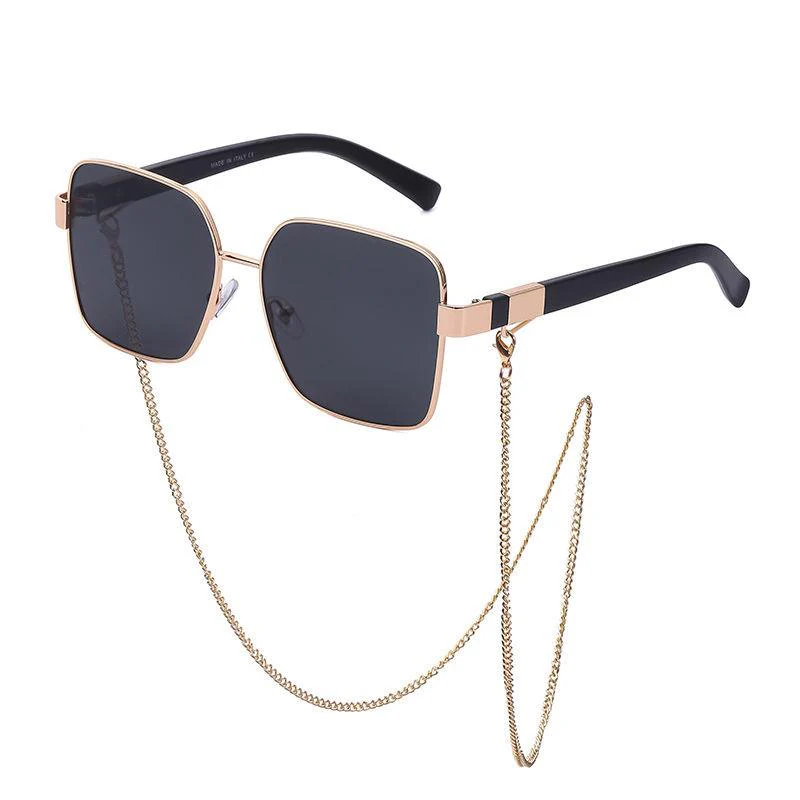 Oversized Square Sunglasses with Chain - Image 8