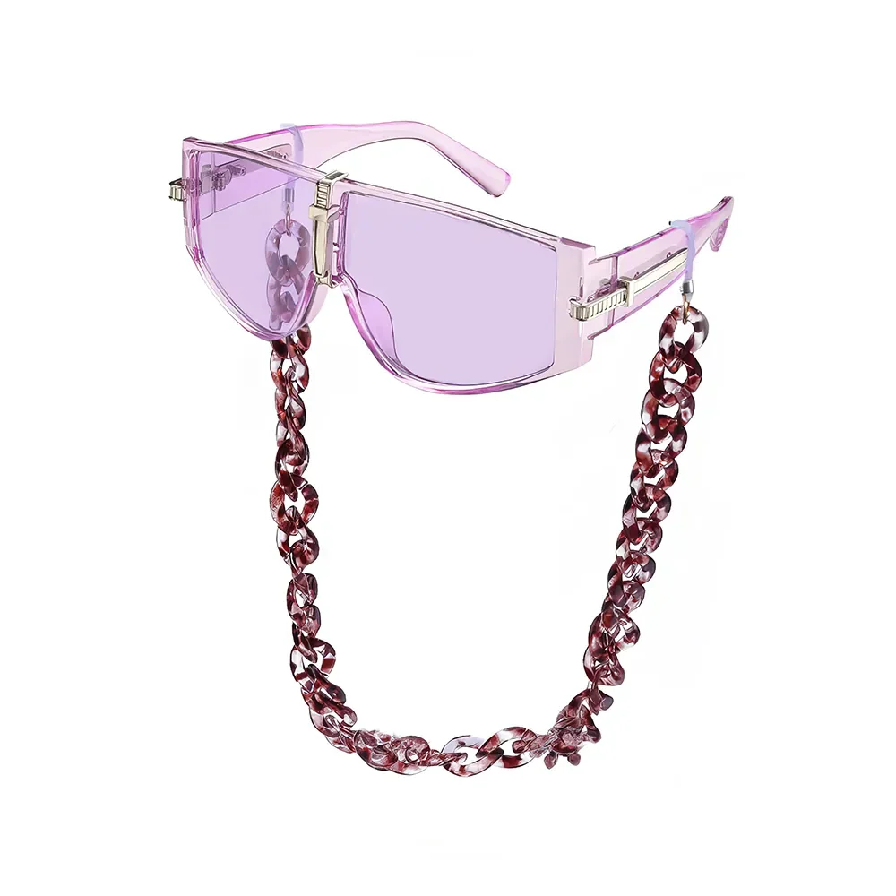 Oversized Steampunk Shield Sunglasses with Chain - Image 15