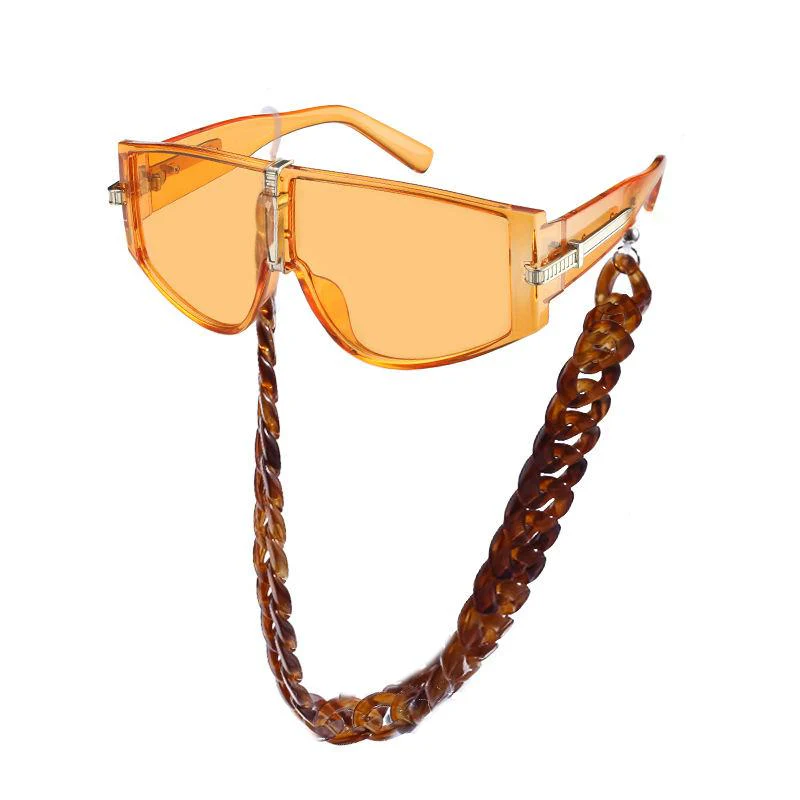 Oversized Steampunk Shield Sunglasses with Chain - Image 2