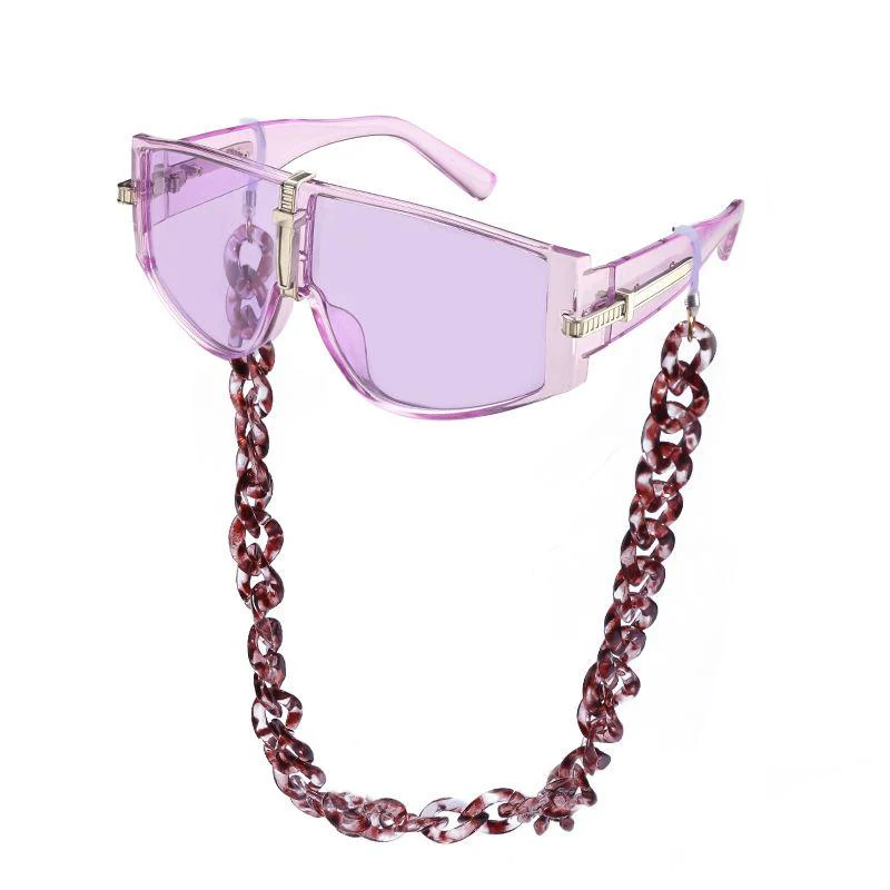 Oversized Steampunk Shield Sunglasses with Chain - Image 3