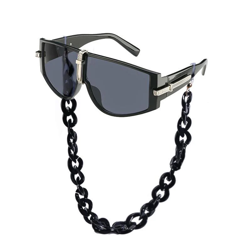 Oversized Steampunk Shield Sunglasses with Chain - Image 4