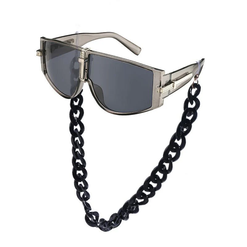 Oversized Steampunk Shield Sunglasses with Chain - Image 6