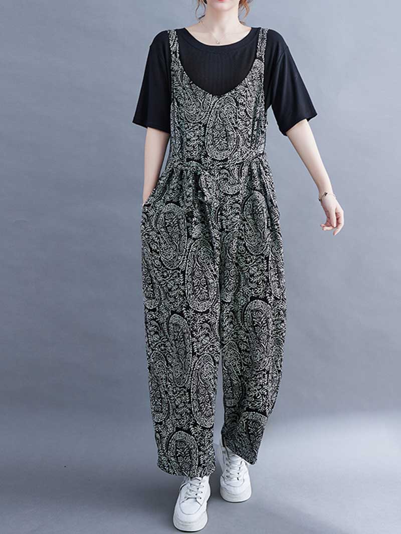 Paisley Print Cotton High Waist Overall Jumpsuit - Image 2
