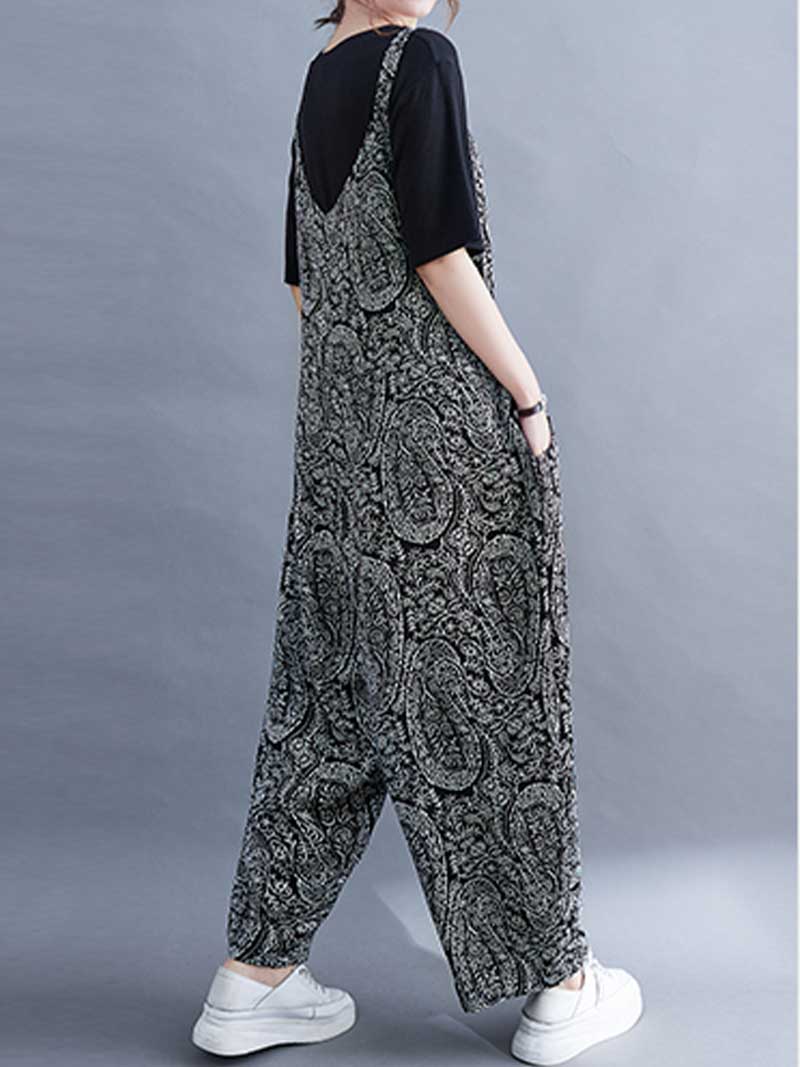 Paisley Print Cotton High Waist Overall Jumpsuit - Image 3