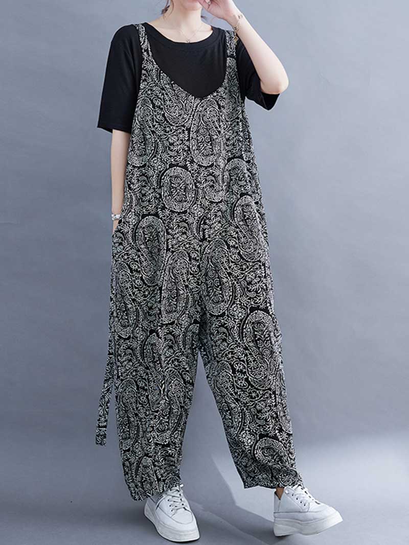 Paisley Print Cotton High Waist Overall Jumpsuit - Image 4