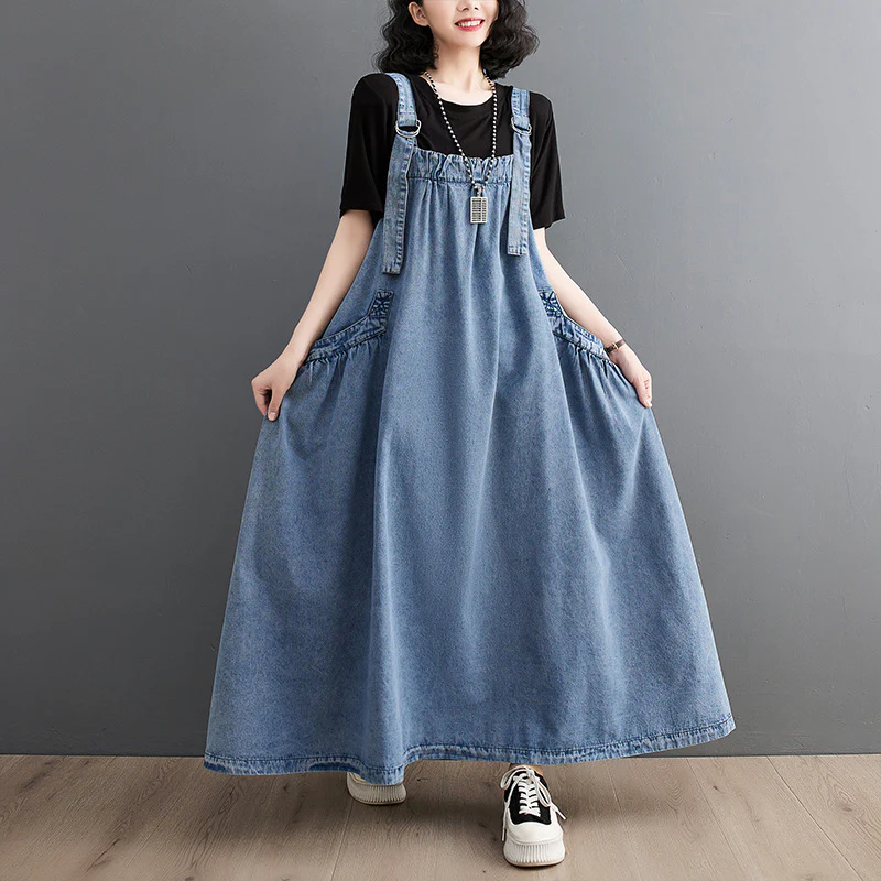 Pause The Moment Denim Round Neck Salopette Dress - Image 7