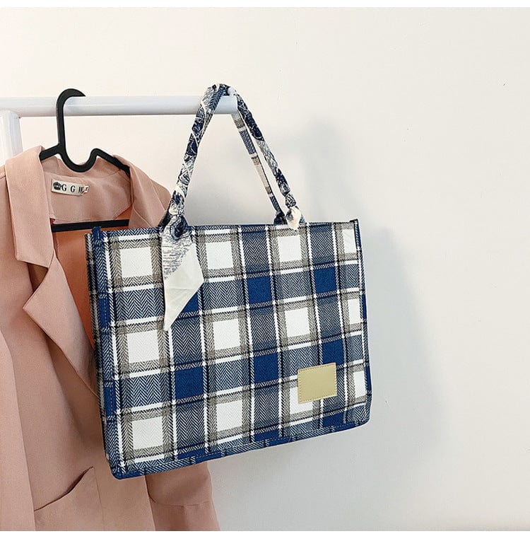Plaid Handbag with Ribbon - Image 9