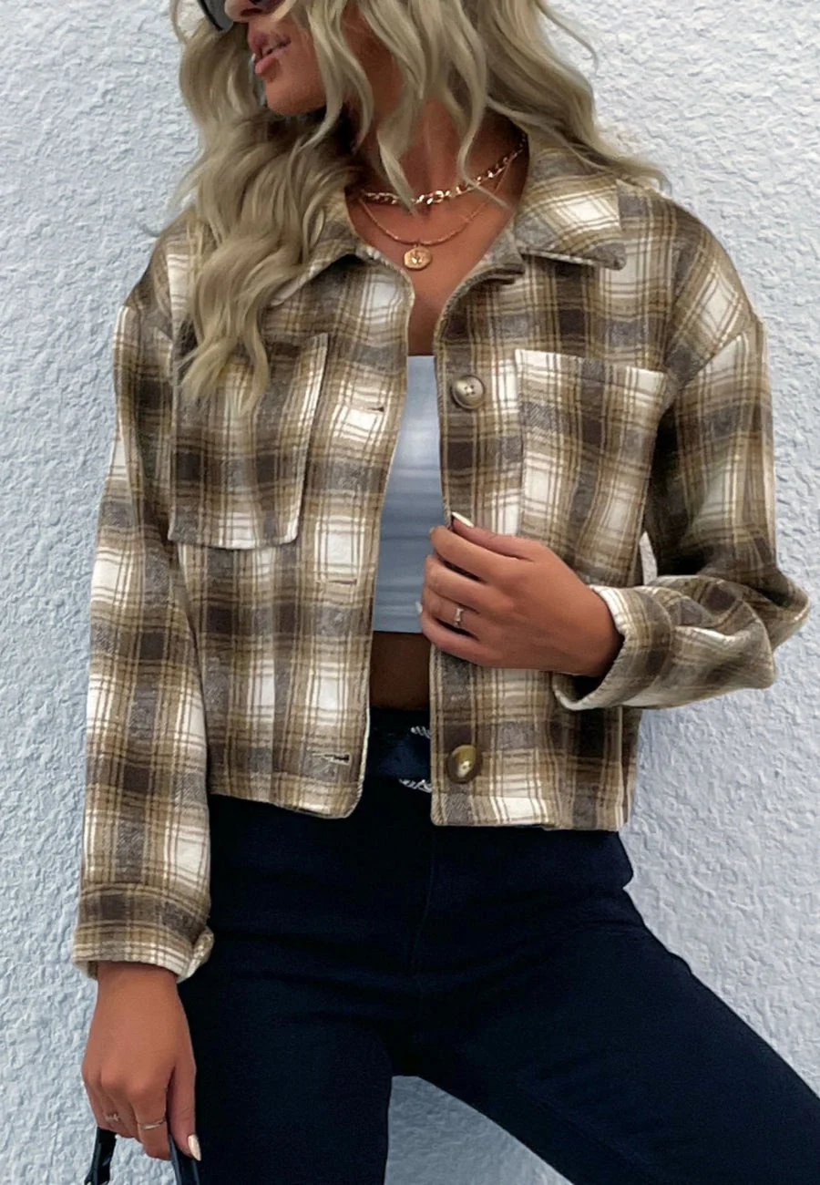 Plaid Print Button Down Jacket - Image 2