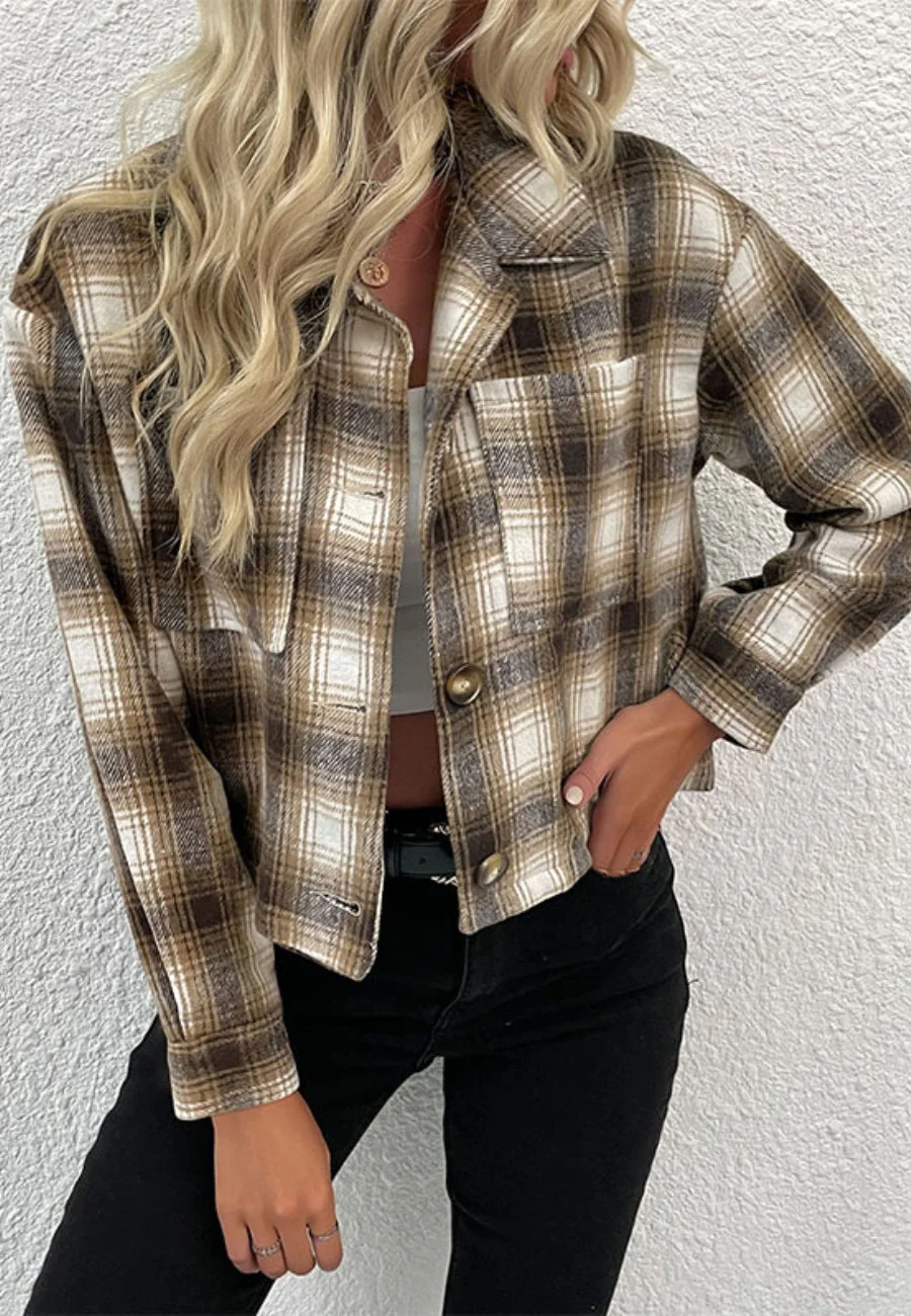 Plaid Print Button Down Jacket - Image 3