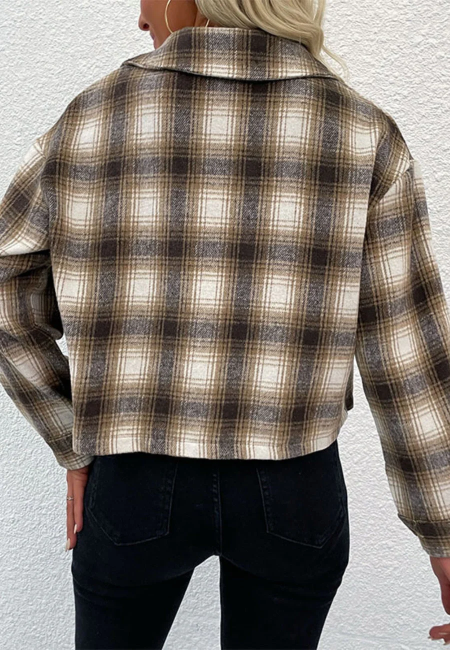 Plaid Print Button Down Jacket - Image 4