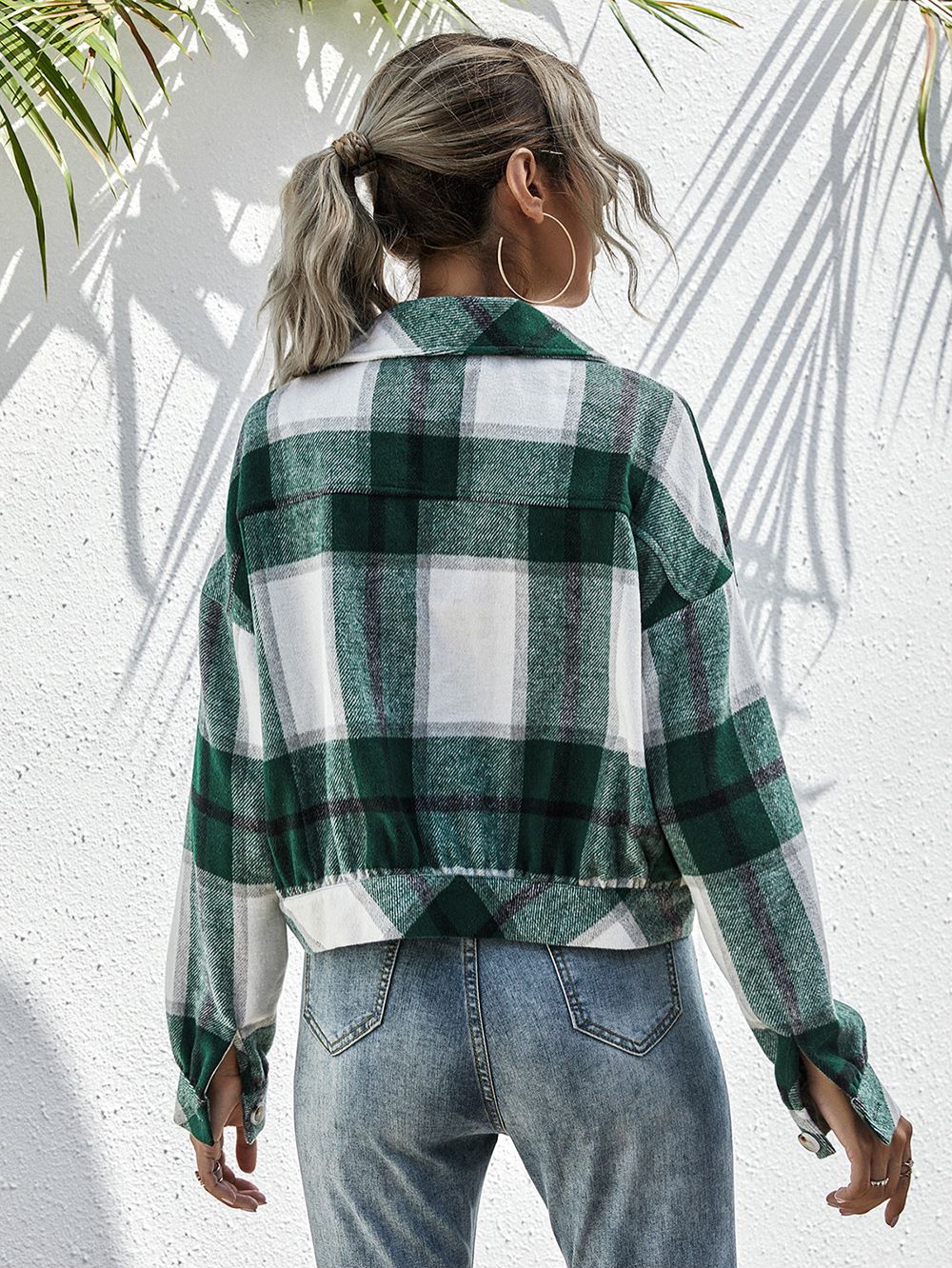 Plaid Print Drop Shoulder Jacket - Image 3