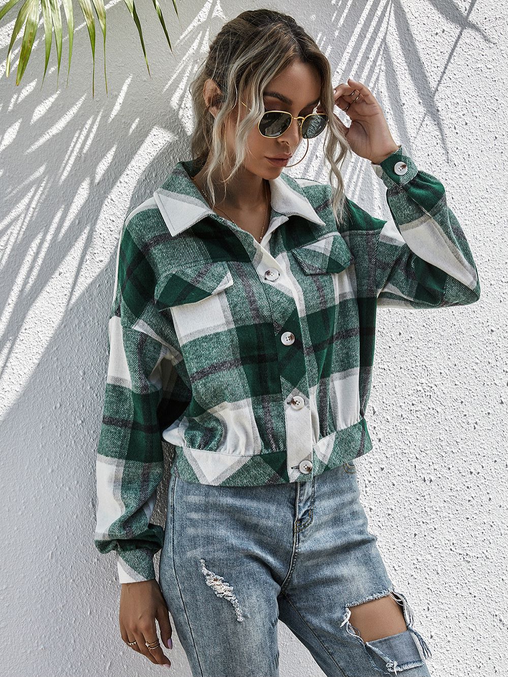 Plaid Print Drop Shoulder Jacket - Image 4