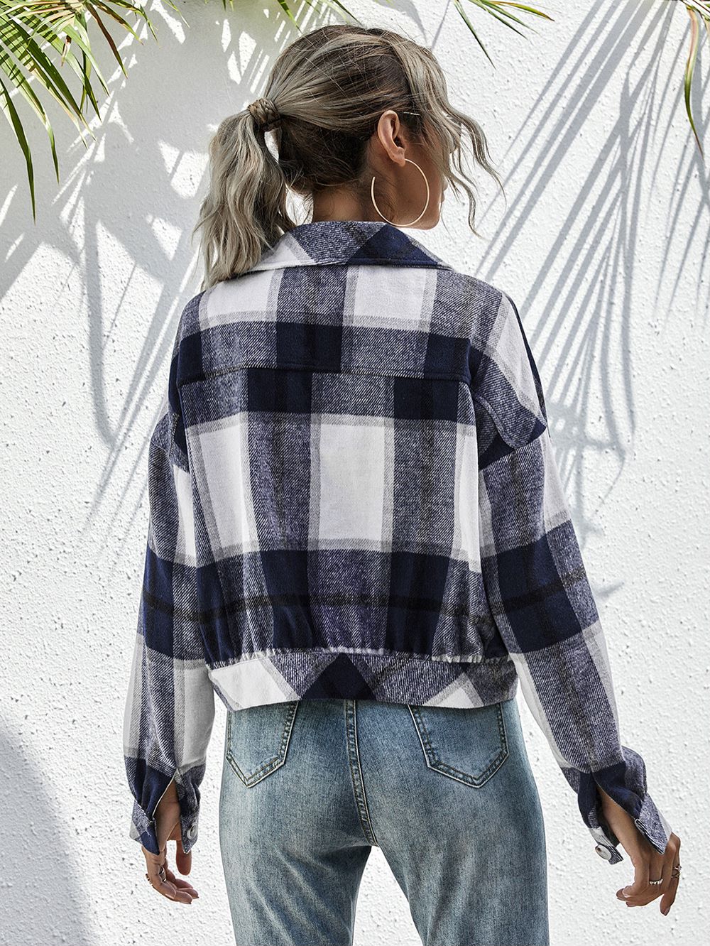 Plaid Print Drop Shoulder Jacket - Image 5