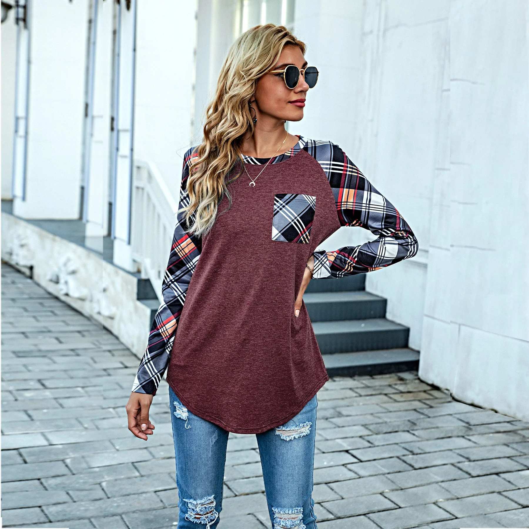 Plaid Print Pocket Long Sleeve - Image 10