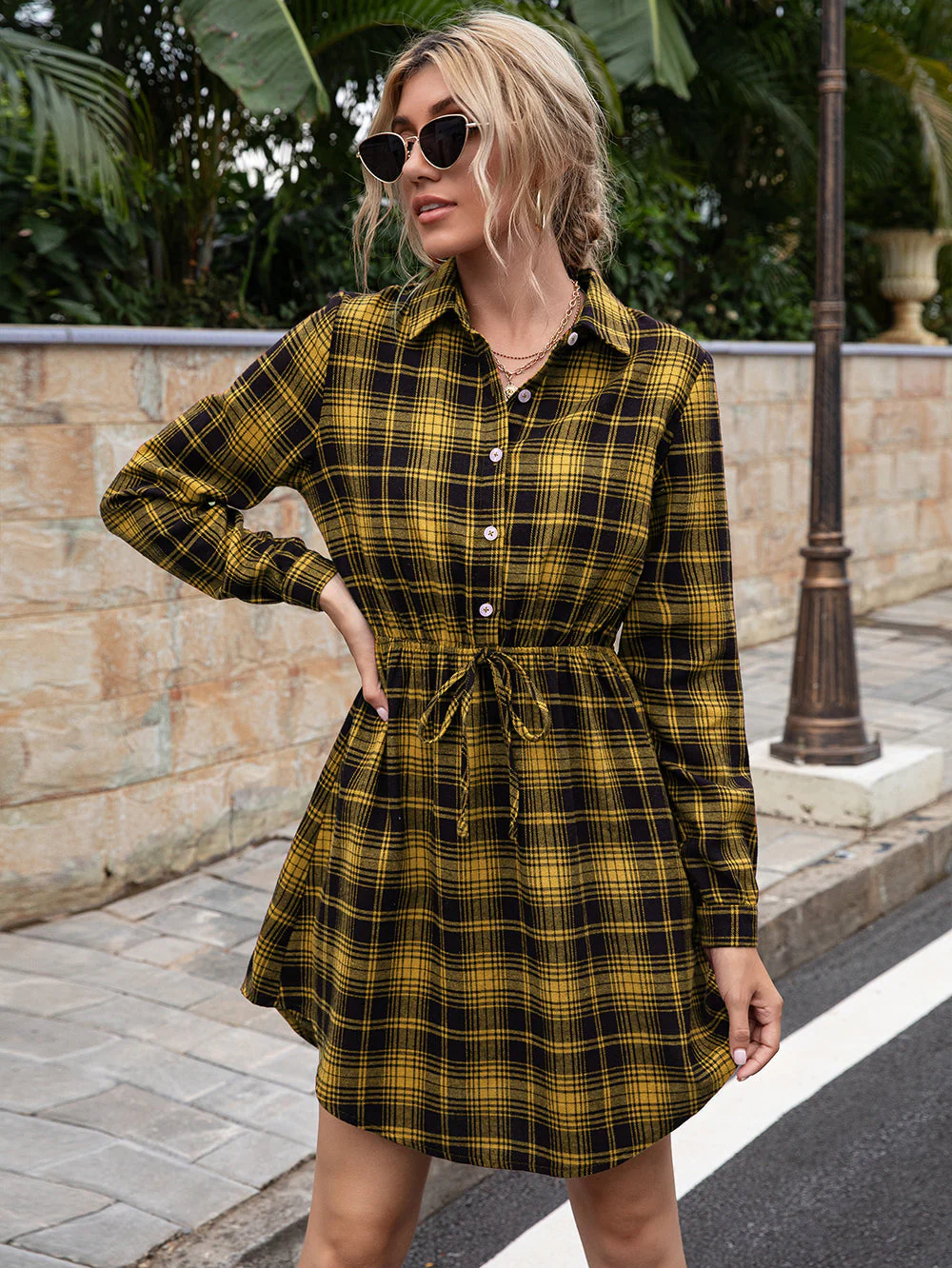 Plaid Print Tied Collar Romper - Image 11