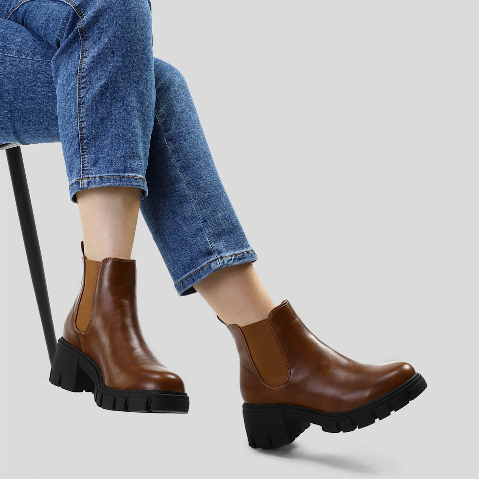 Platform Chelsea Boots Lug Sole Chunky Block Heel Ankle Booties - Image 24