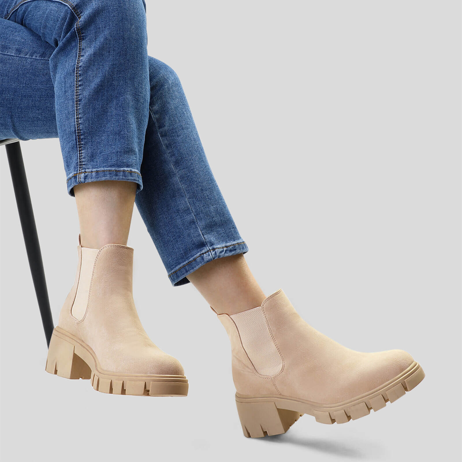 Platform Chelsea Boots Lug Sole Chunky Block Heel Ankle Booties - Image 4