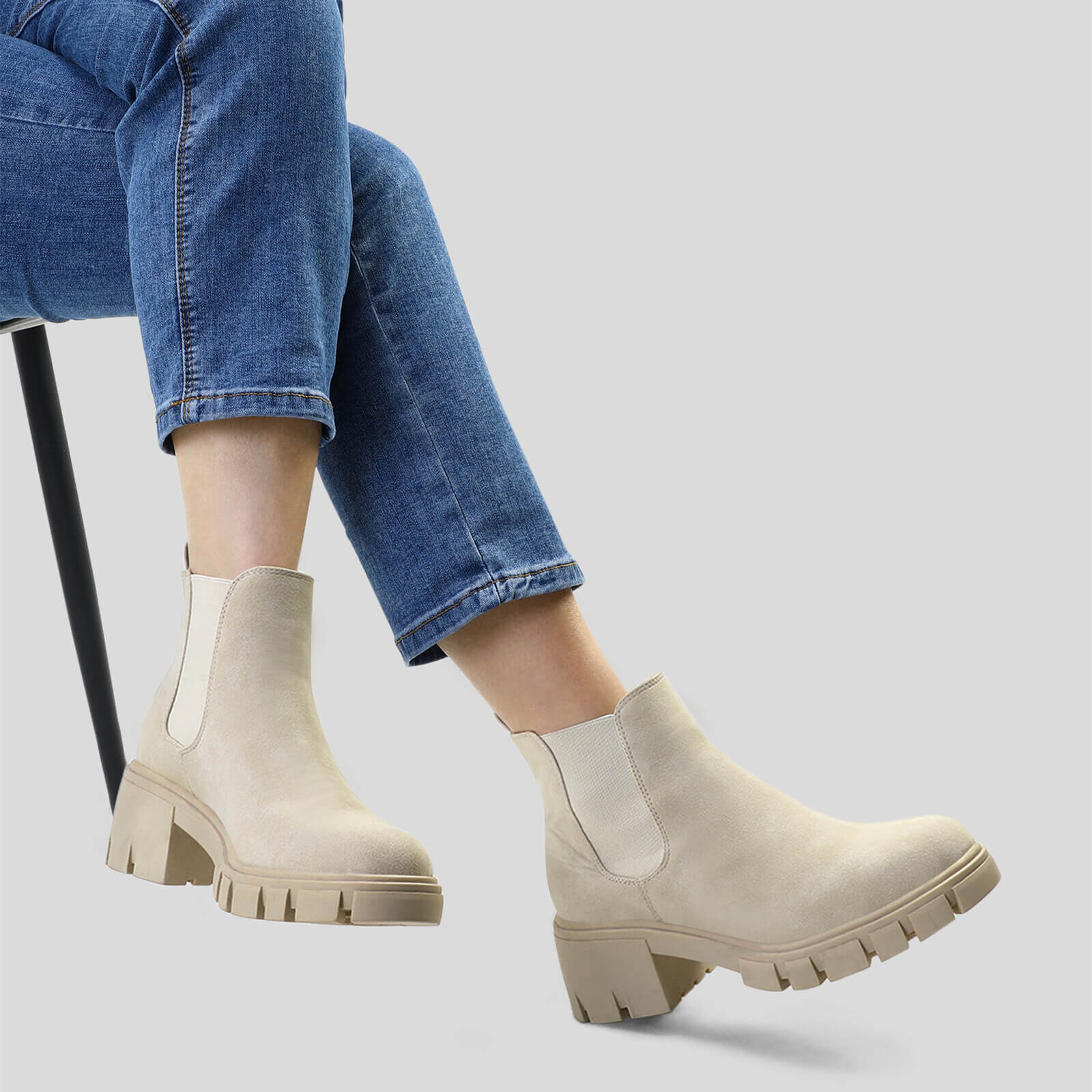 Platform Chelsea Boots Lug Sole Chunky Block Heel Ankle Booties - Image 9