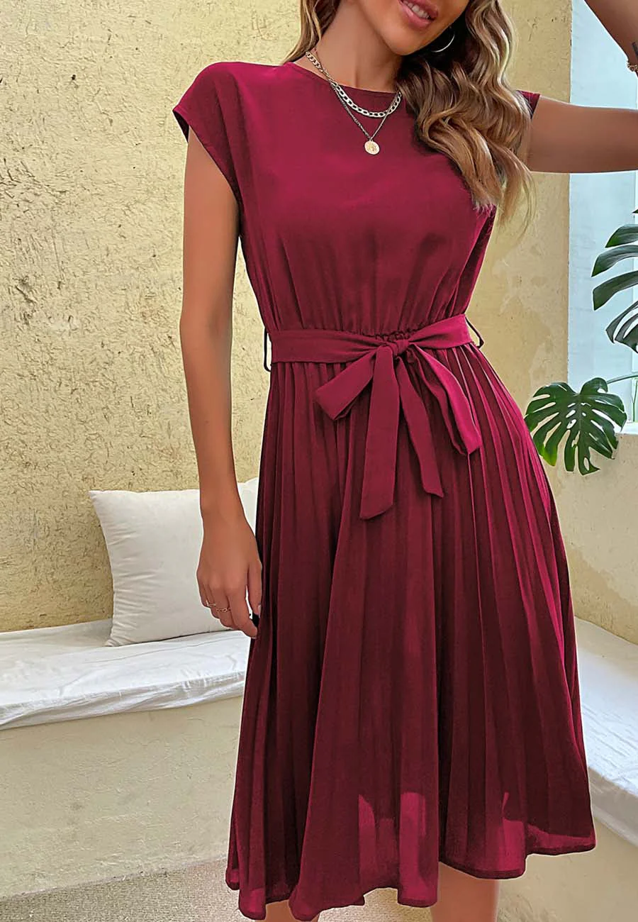 Pleated Detailed Belted Dress - Image 10