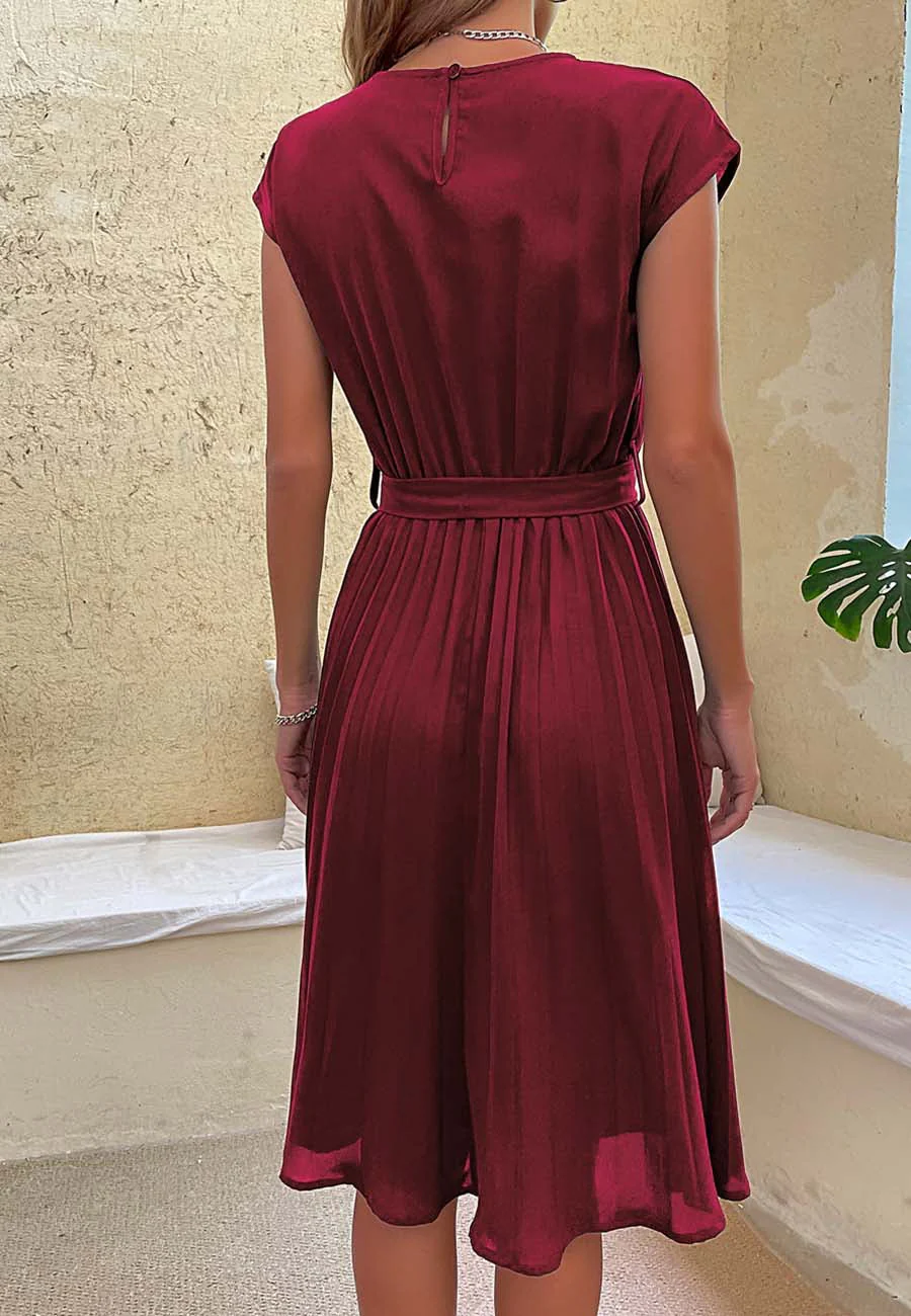 Pleated Detailed Belted Dress - Image 11