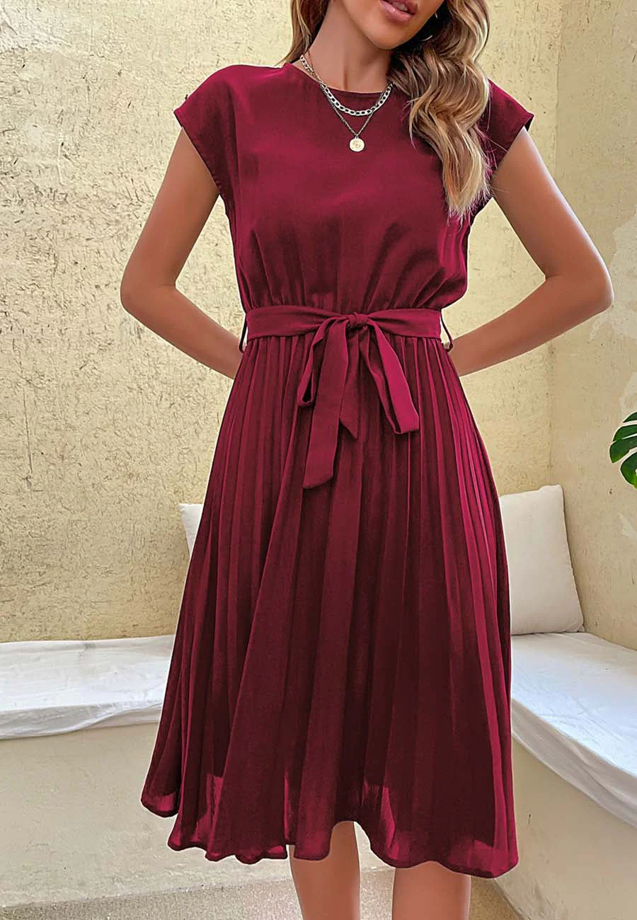 Pleated Detailed Belted Dress - Image 12