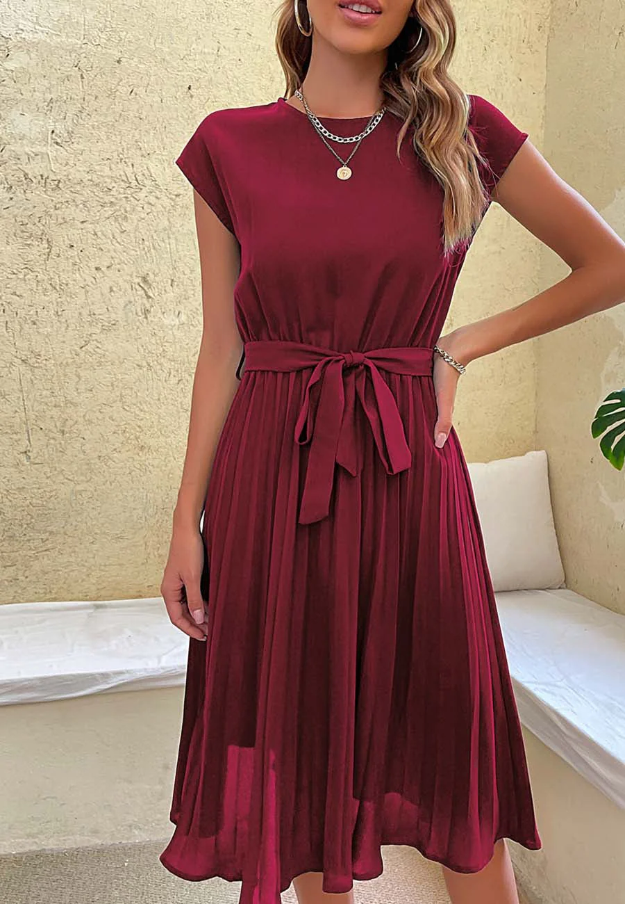 Pleated Detailed Belted Dress - Image 13