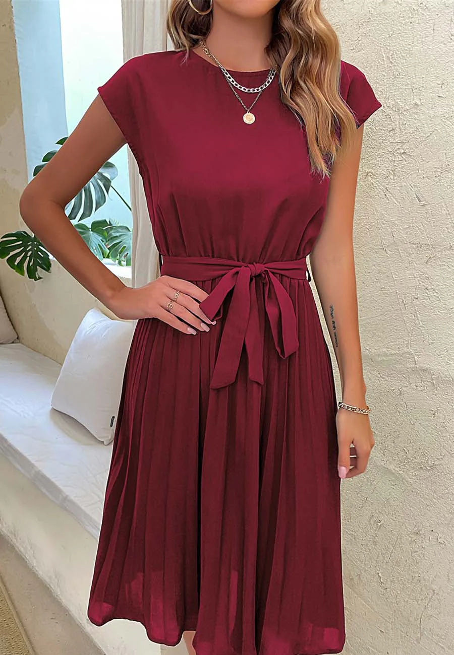 Pleated Detailed Belted Dress - Image 14