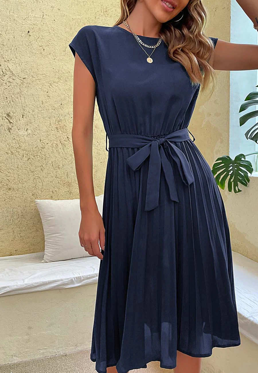Pleated Detailed Belted Dress - Image 15