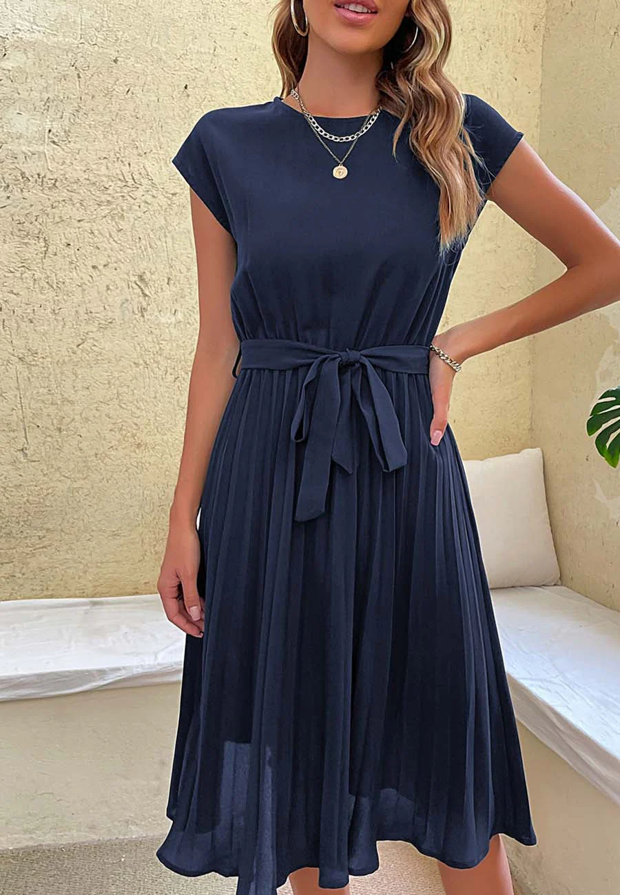 Pleated Detailed Belted Dress - Image 16