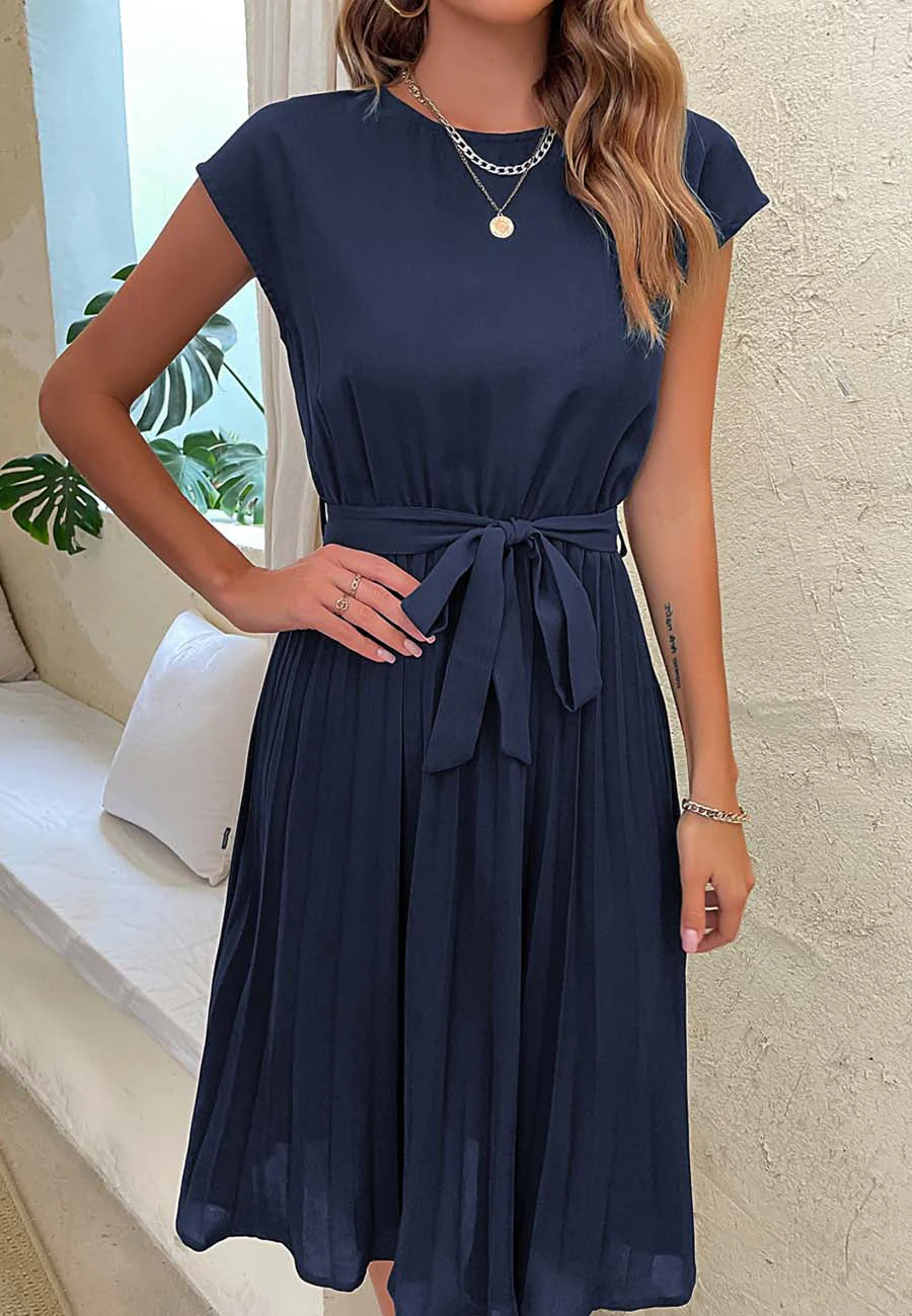 Pleated Detailed Belted Dress - Image 18