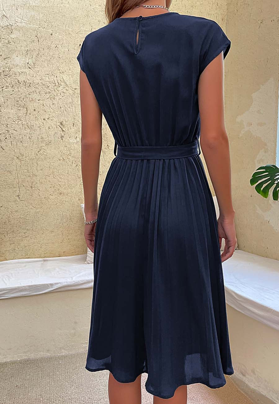 Pleated Detailed Belted Dress - Image 19