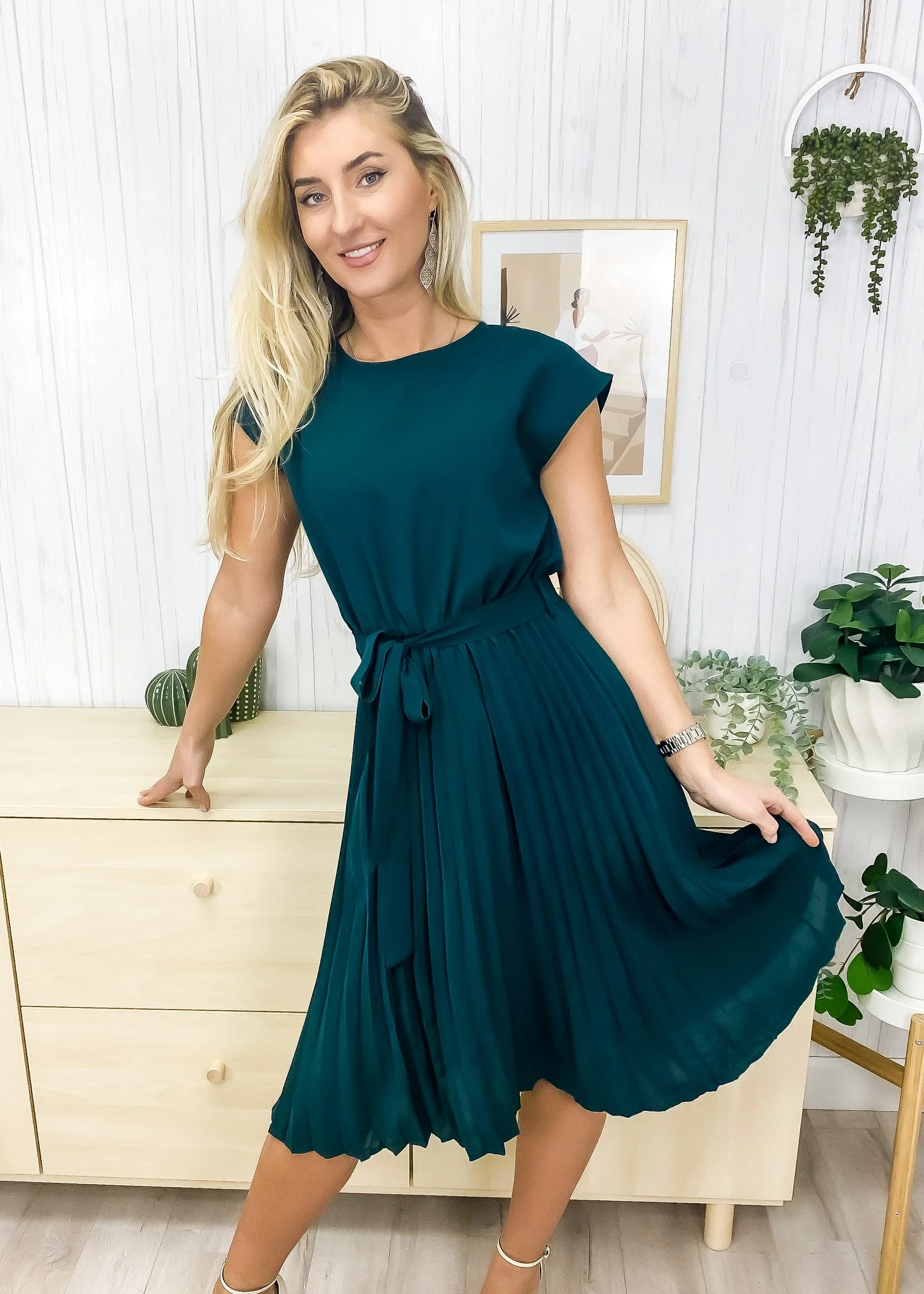 Pleated Detailed Belted Dress - Image 6