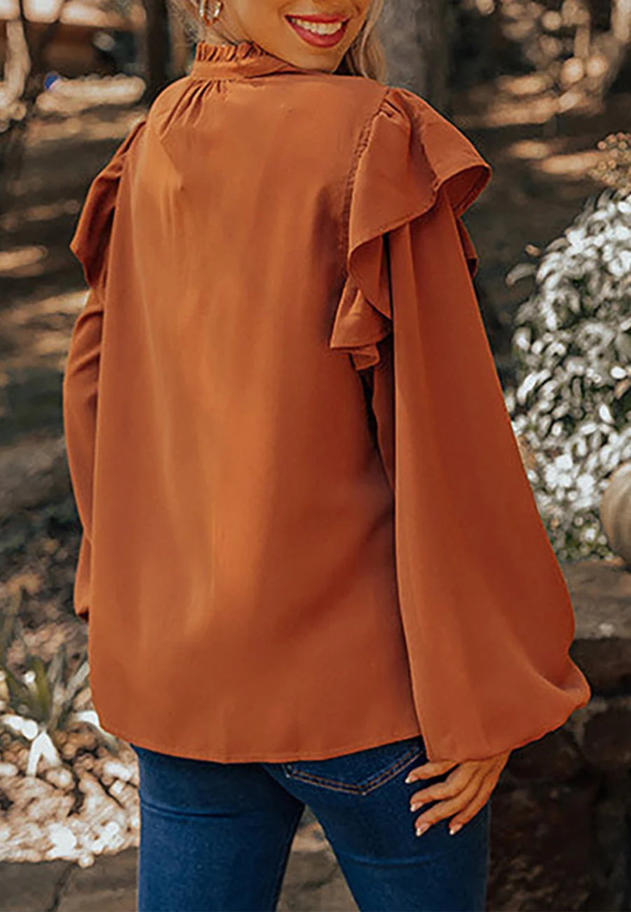 Pleated Front Ruffle Shoulder Blouse - Image 2