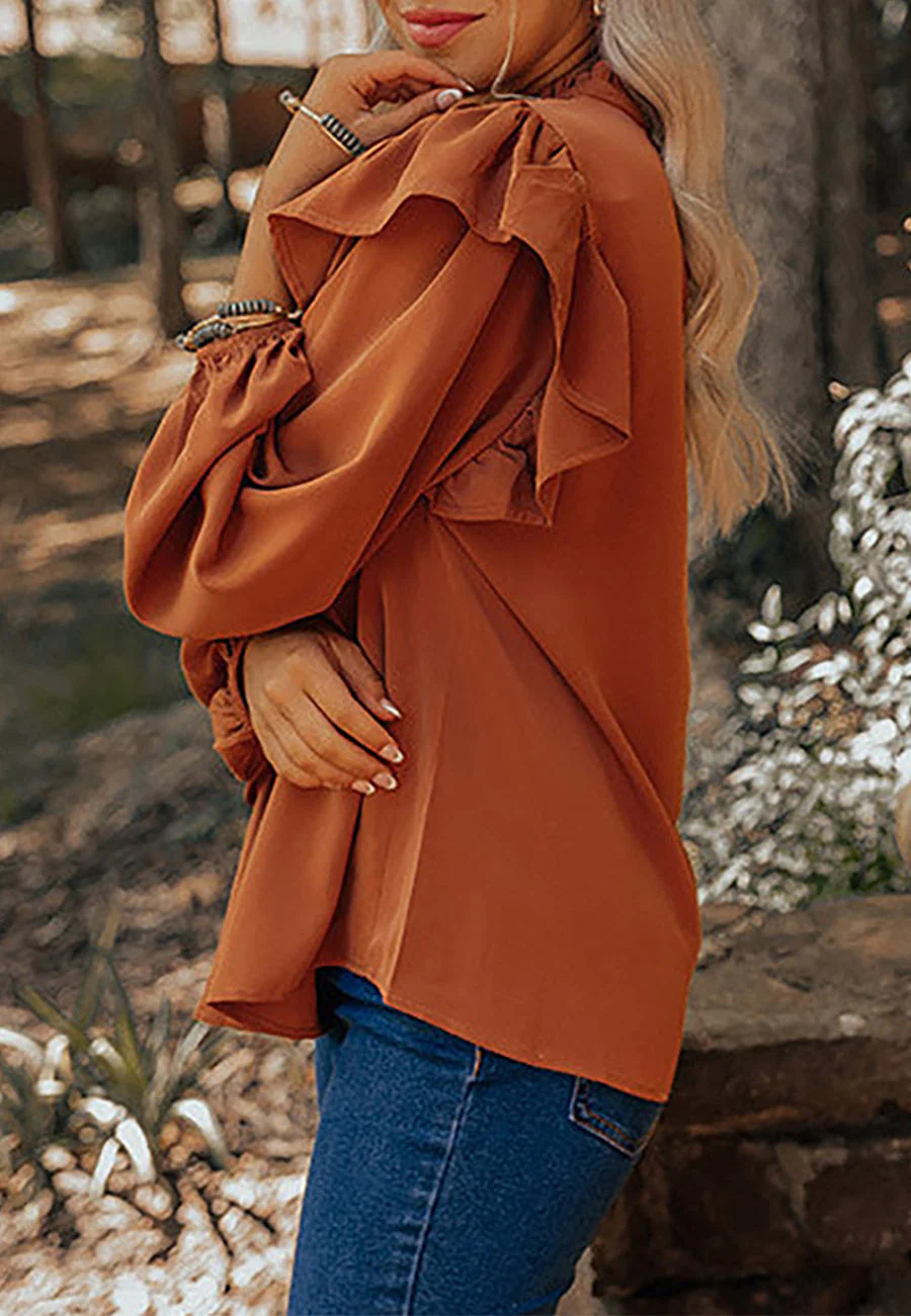 Pleated Front Ruffle Shoulder Blouse - Image 3