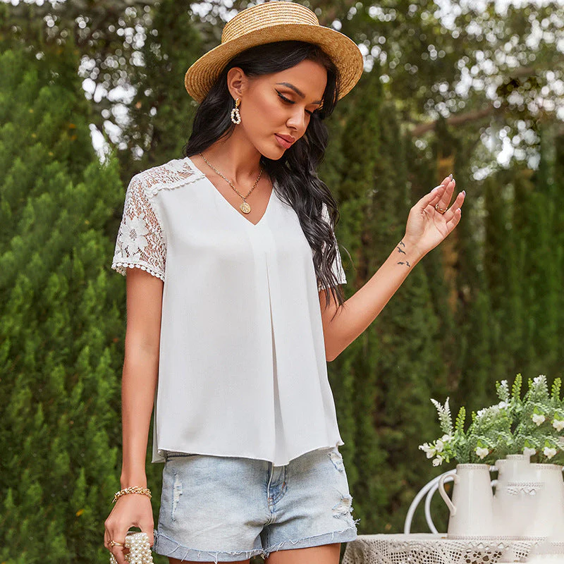 Pleated Lace Sleeve Blouse - Image 3
