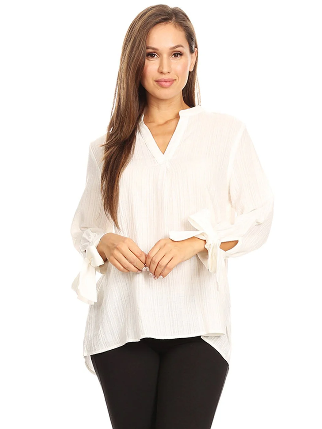 Pleated Split-Tie Sleeve Blouse - Image 12