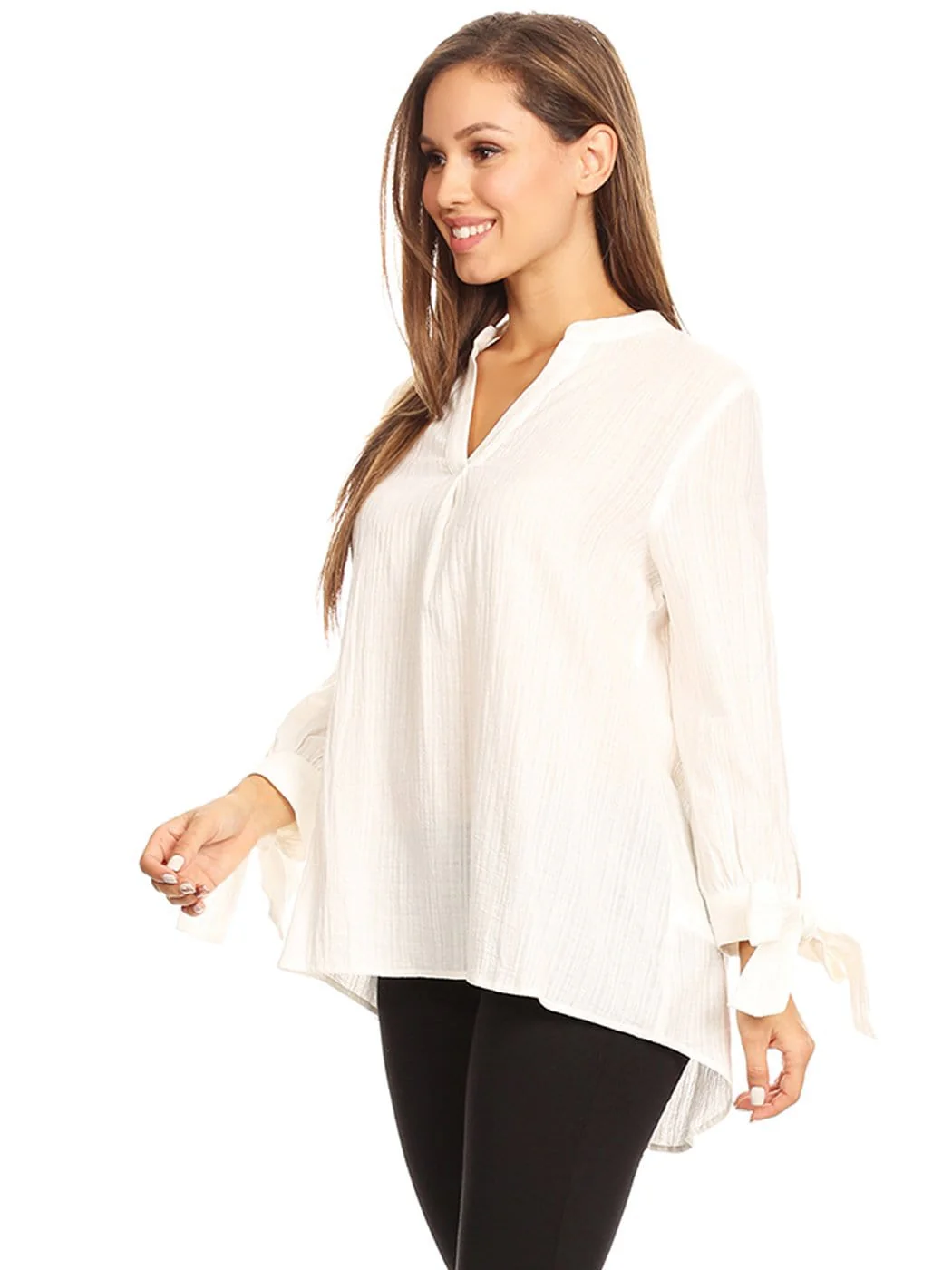 Pleated Split-Tie Sleeve Blouse - Image 7