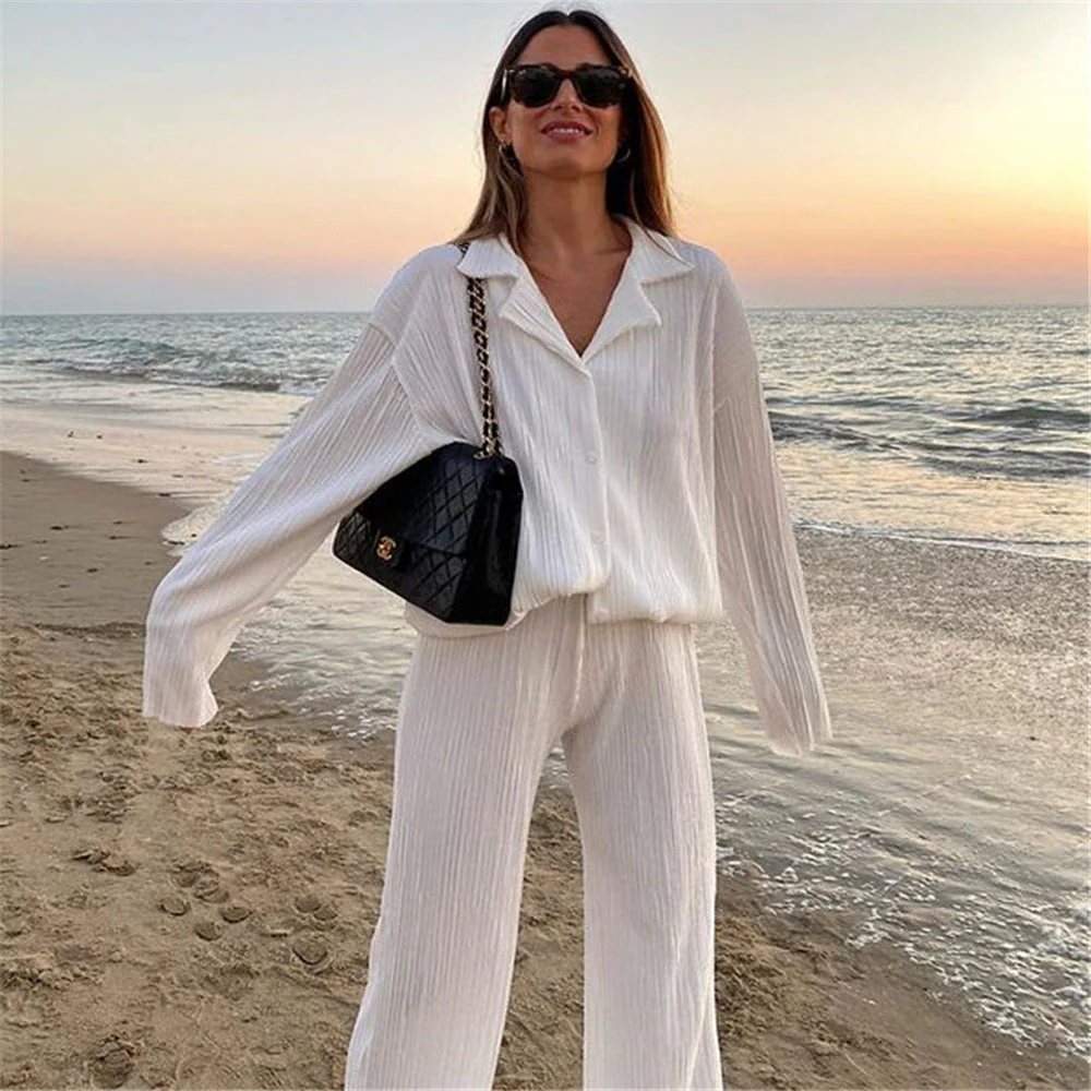 Pliss¨¦ Oversized Long Sleeve Button Down & Pant Set - Image 11