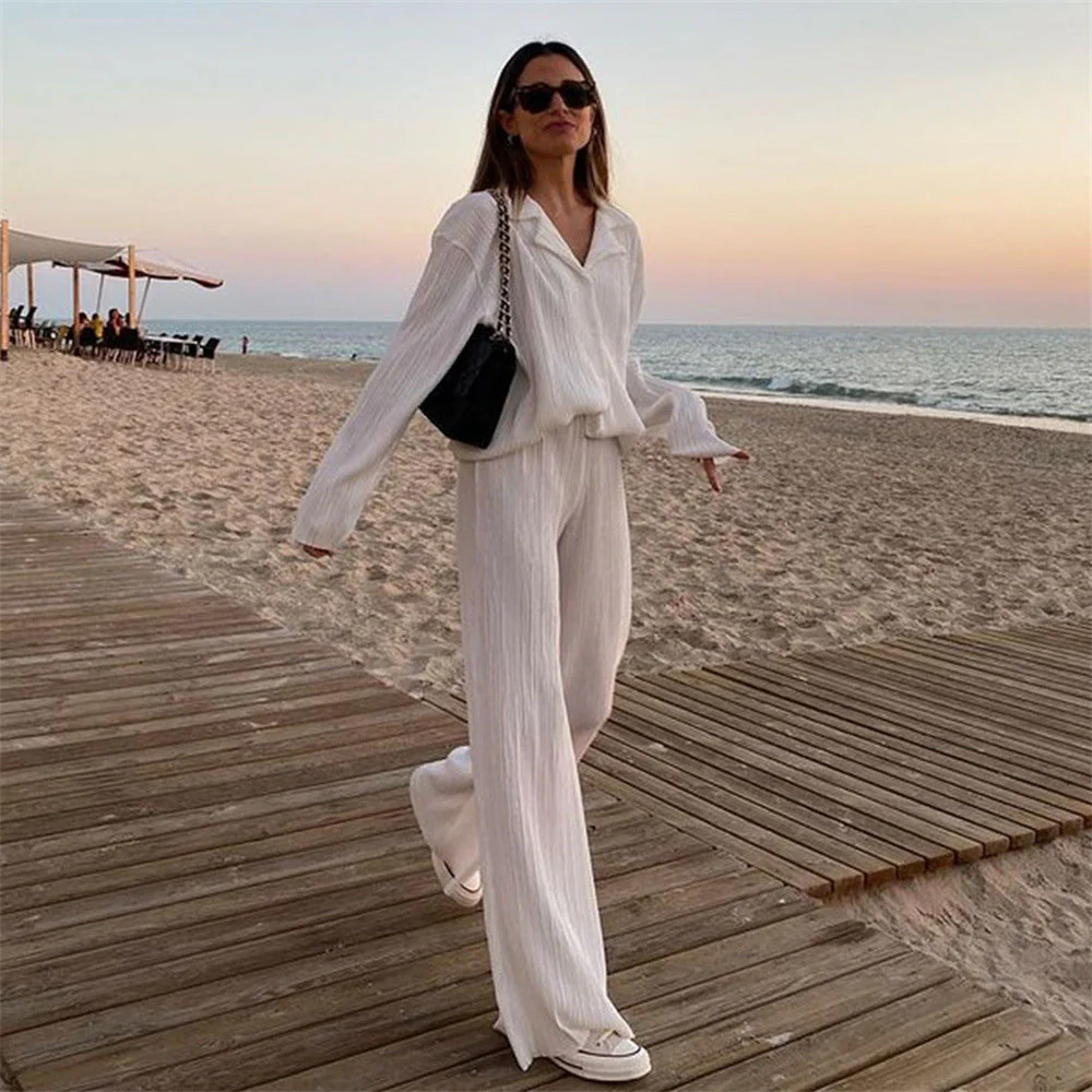 Pliss¨¦ Oversized Long Sleeve Button Down & Pant Set - Image 13