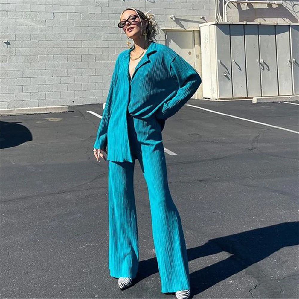 Pliss¨¦ Oversized Long Sleeve Button Down & Pant Set - Image 2