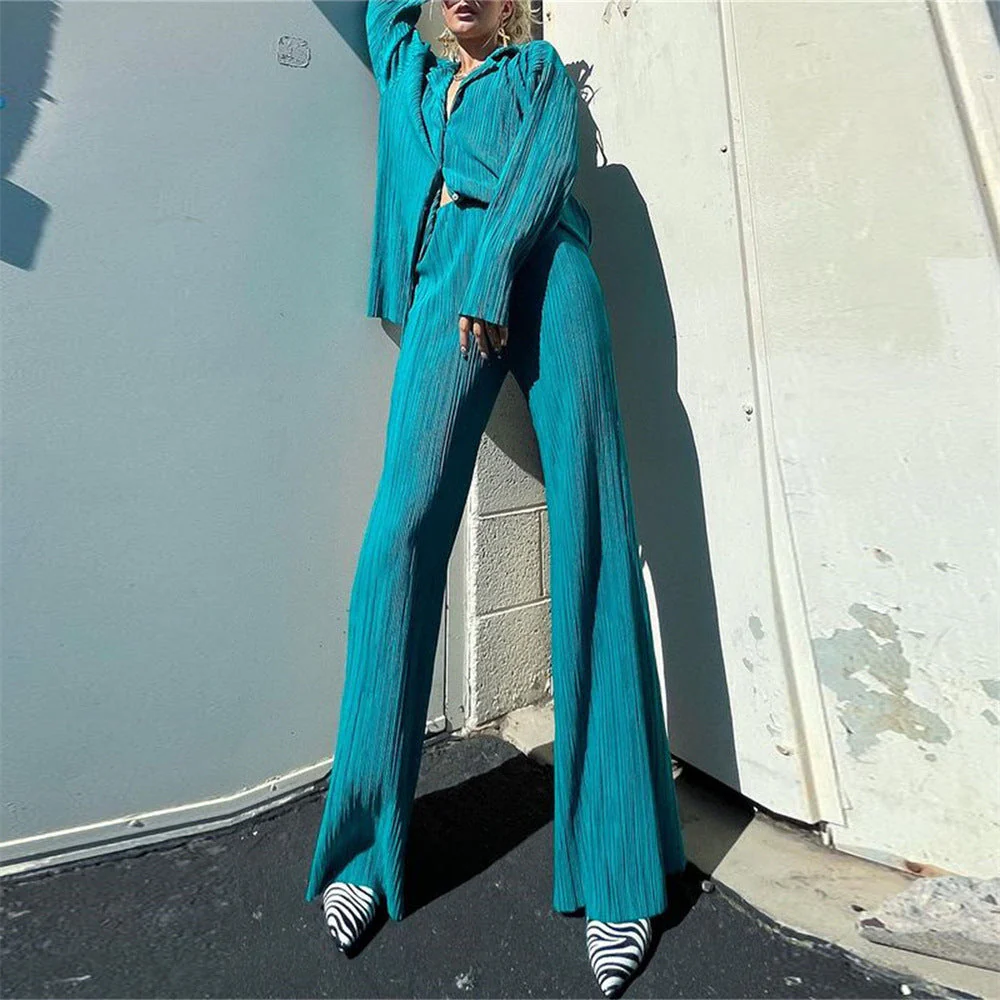 Pliss¨¦ Oversized Long Sleeve Button Down & Pant Set - Image 3