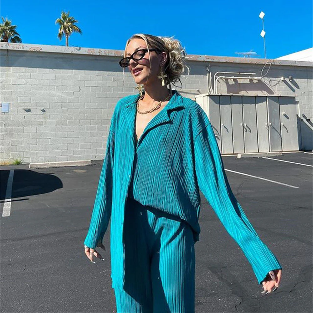 Pliss¨¦ Oversized Long Sleeve Button Down & Pant Set - Image 4