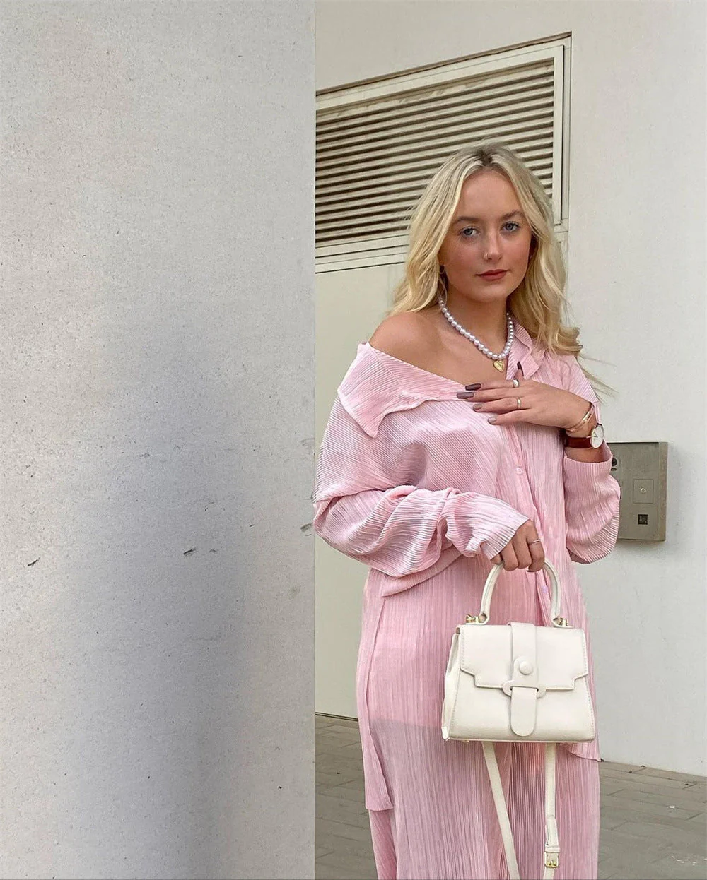 Pliss¨¦ Oversized Long Sleeve Button Down & Pant Set - Image 8