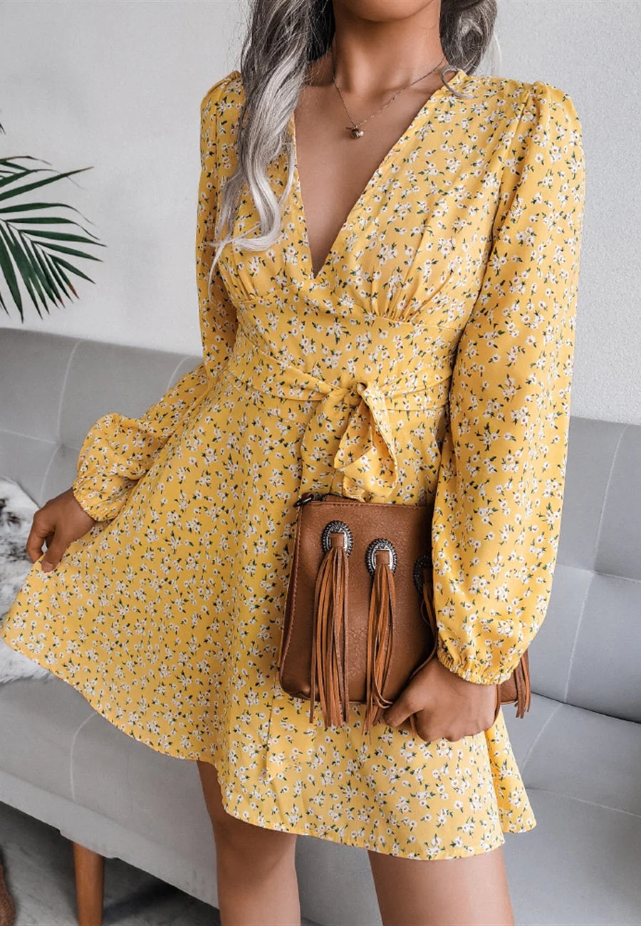 Plunge Floral Long Sleeve Dress - Image 10